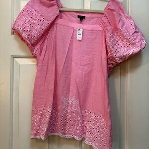 NWT TALBOTS Windsor Pink Puff-Sleeve Eyelet Cotton/LINEN  Top